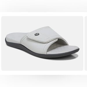 LIKE NEW Vionic Kiwi Gray Slide Unisex Sandals Sporty Adjustable Velcro